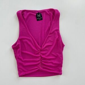 Naked Wardrobe Top Womens Medium Pink Cinched Sleeveless Ruched Trendy